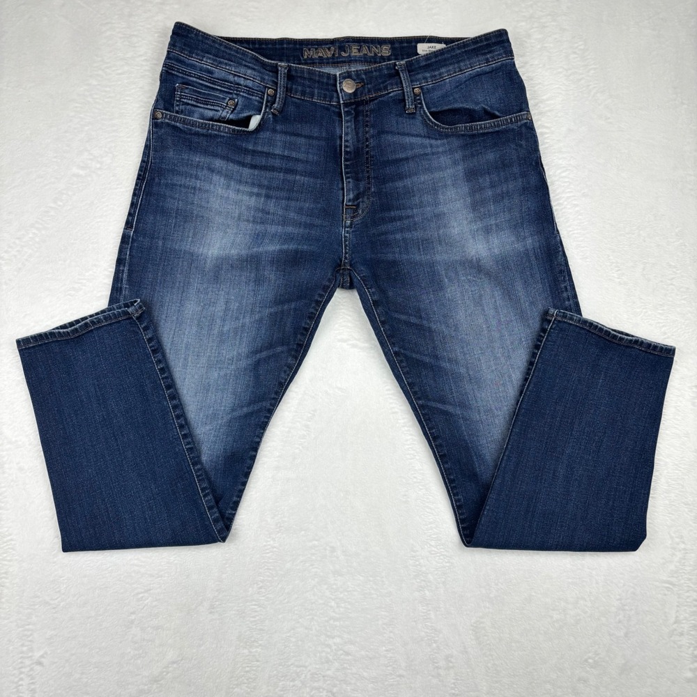 Mavi Jake Slim Skinny Leg Jeans Mens 36x30 Dark Wash Blue Denim Pants